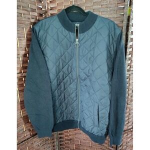 Barbour Men's Essential Diamond Quilt Contrast Zip Sweater XL Wool Cotton Blue